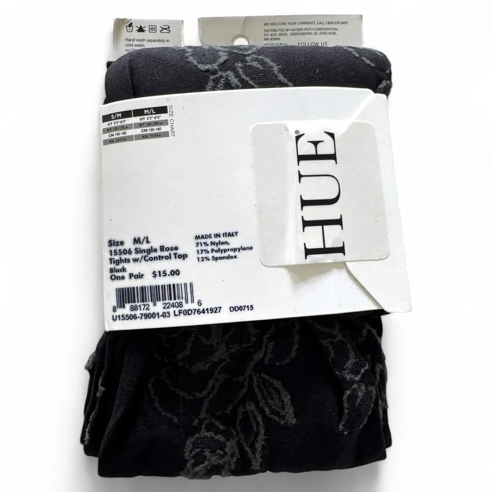 Hue Womens Single Rose Black‎ Tights with Control Top Size M/L